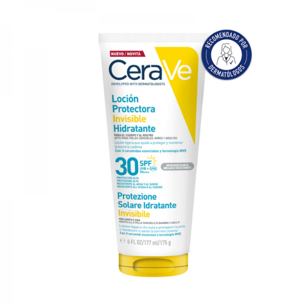 CeraVe Solar Loción Protectora Invisible Hidratante SPF 30+ 177 mL