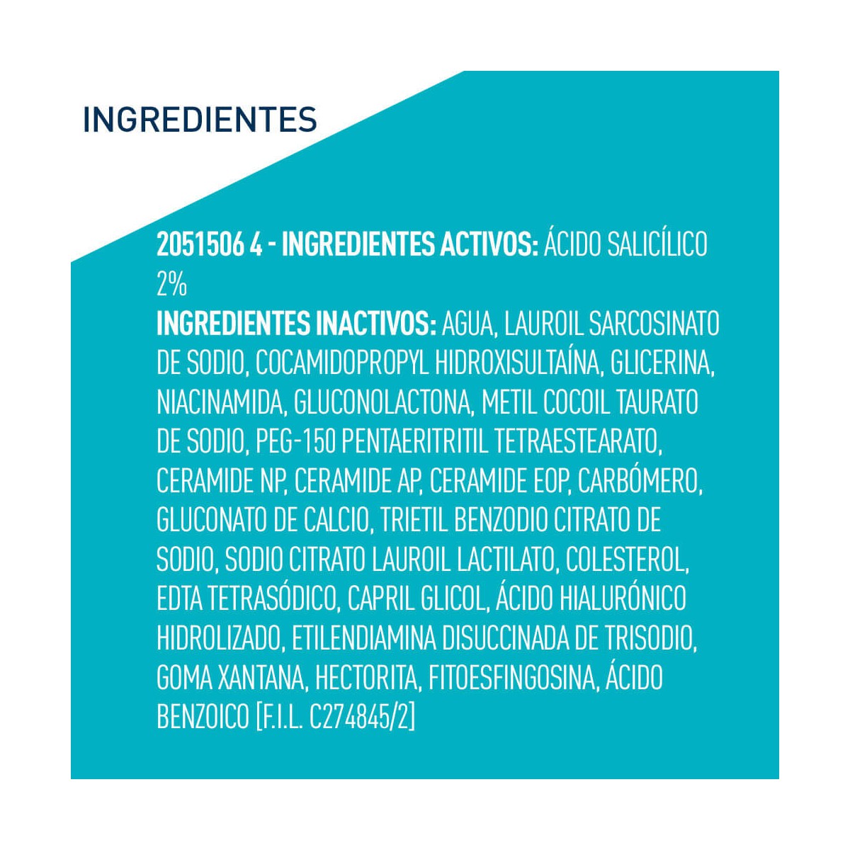 ingredientes Cerave Imperfecciones Limpiador Control 236mL