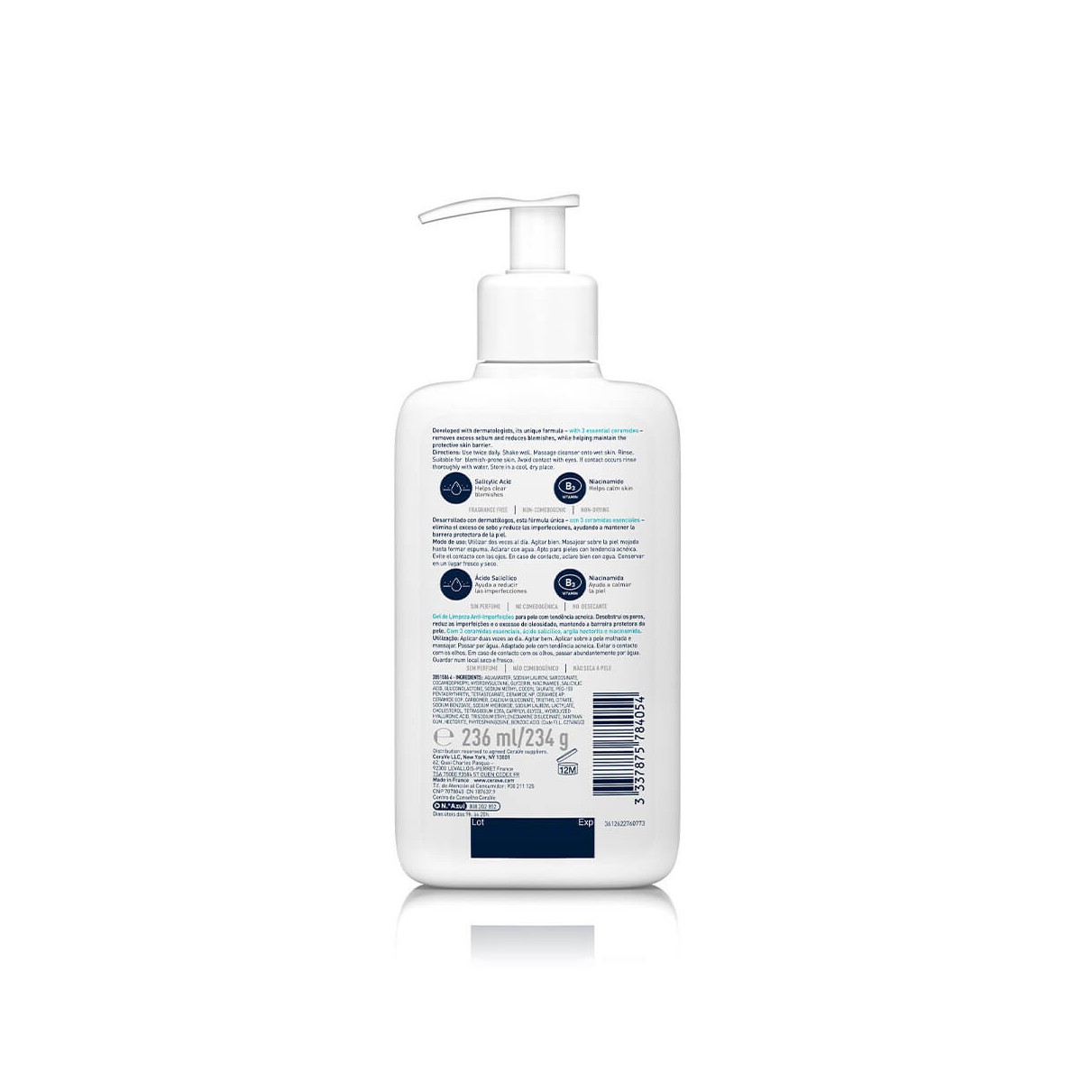 Parte detrás del bote Cerave Imperfecciones Limpiador Control 236mL