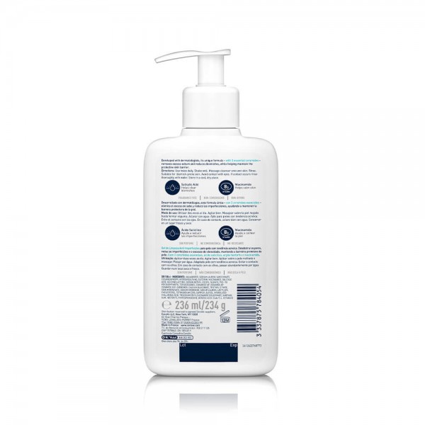 Parte detrás del bote Cerave Imperfecciones Limpiador Control 236mL