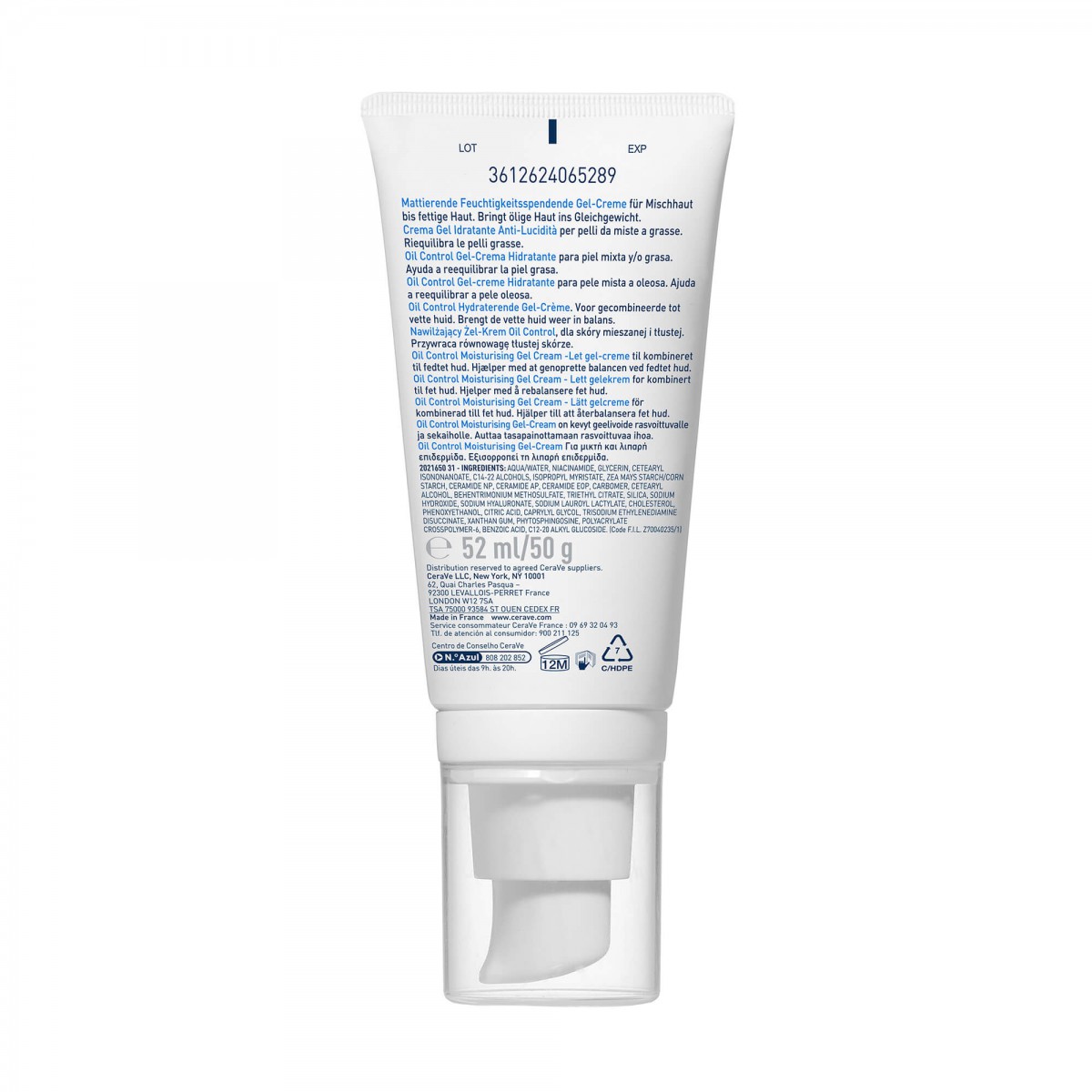 Parte trasera Cerave Oil Control Gel Crema Hidratante 52mL