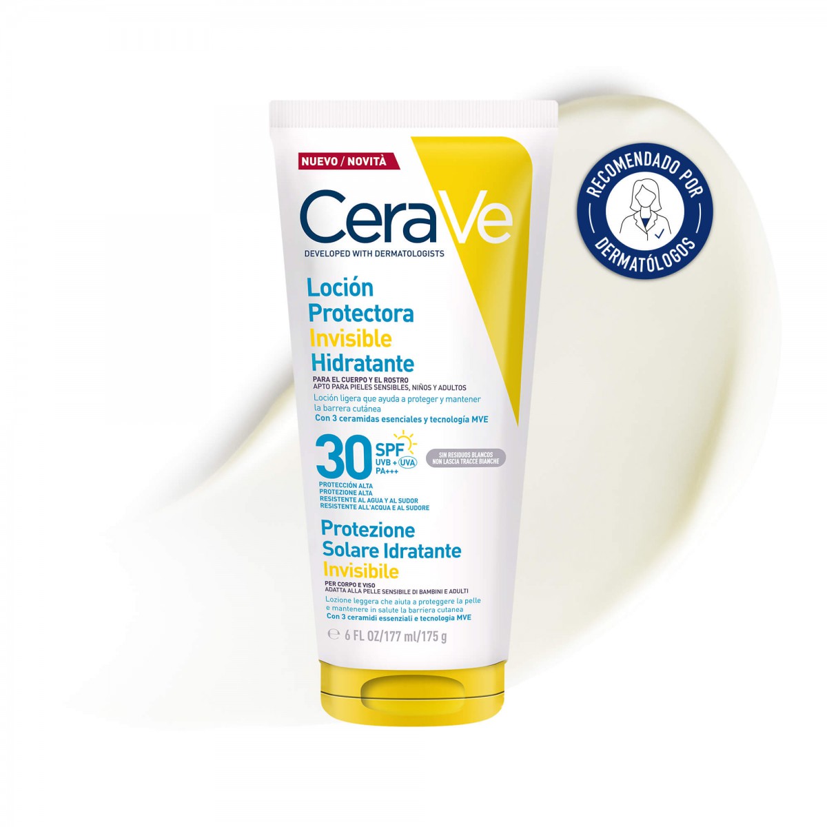 CeraVe Solar Loción Protectora Invisible Hidratante SPF 30+ 177 mL