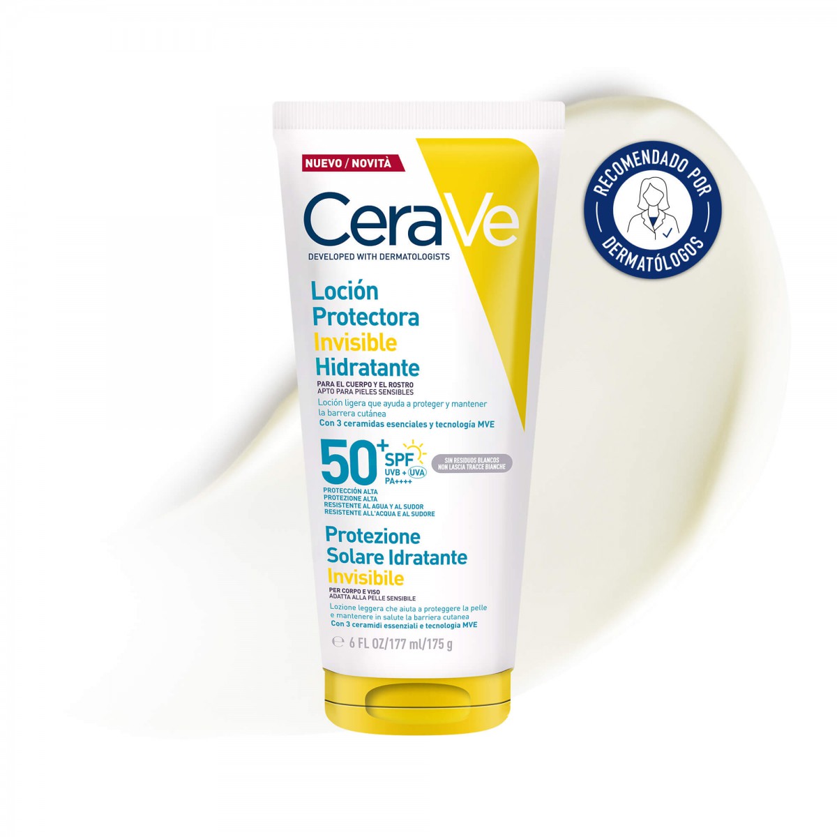 CeraVe Solar Loción Protectora Invisible Hidratante SPF 50+ 177 mL